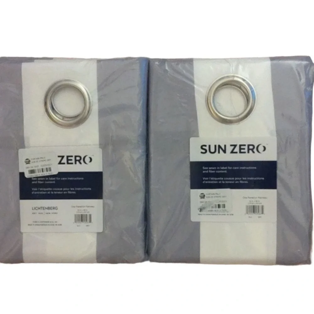 Sunzero gray and white‎ striped curtains